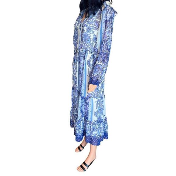 NWT Julia Jordan Blue Paisley Floral Print Midi Dress - Picture 6 of 8